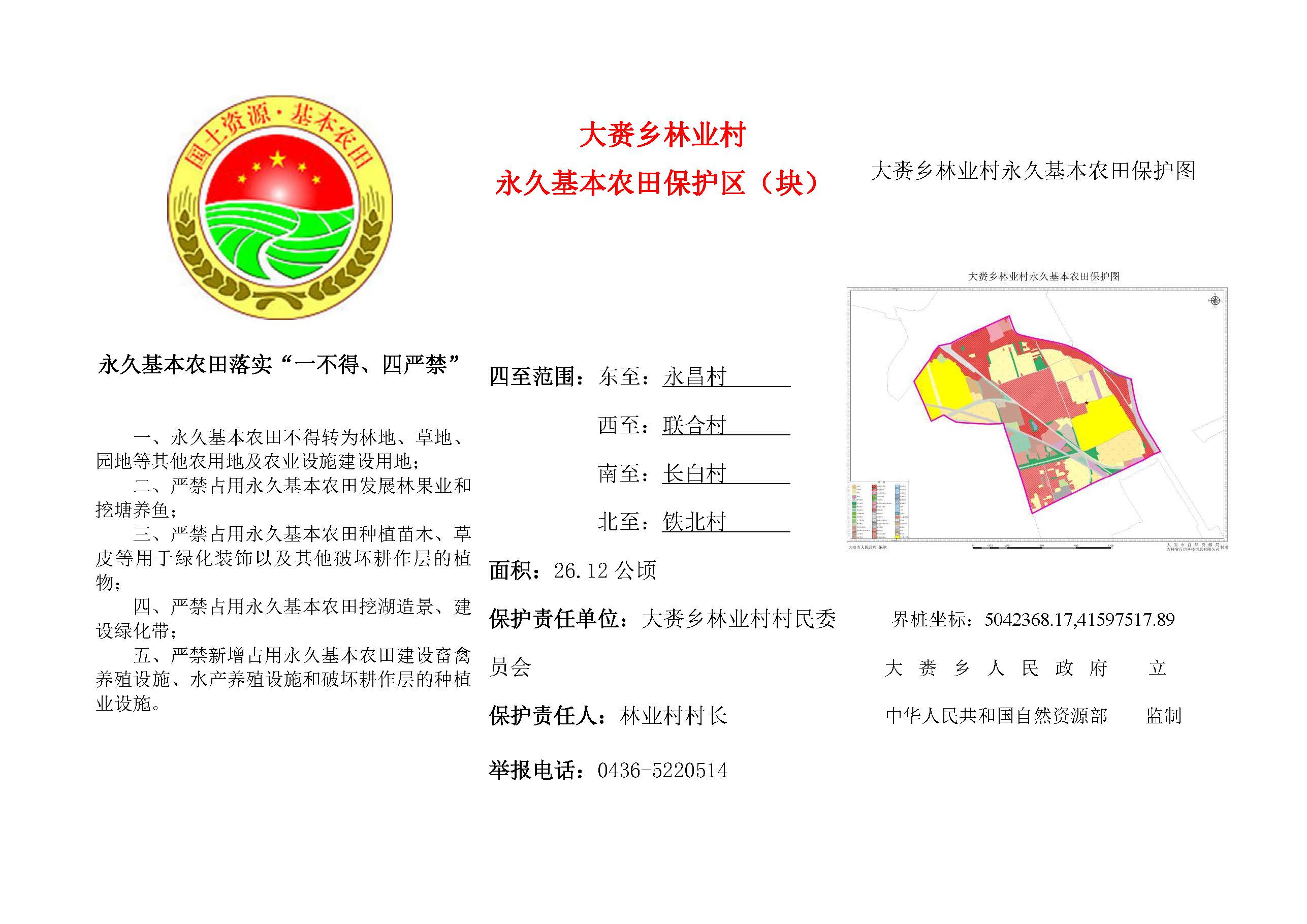 大赉乡林业村永久基本农田保护区(块)标识牌