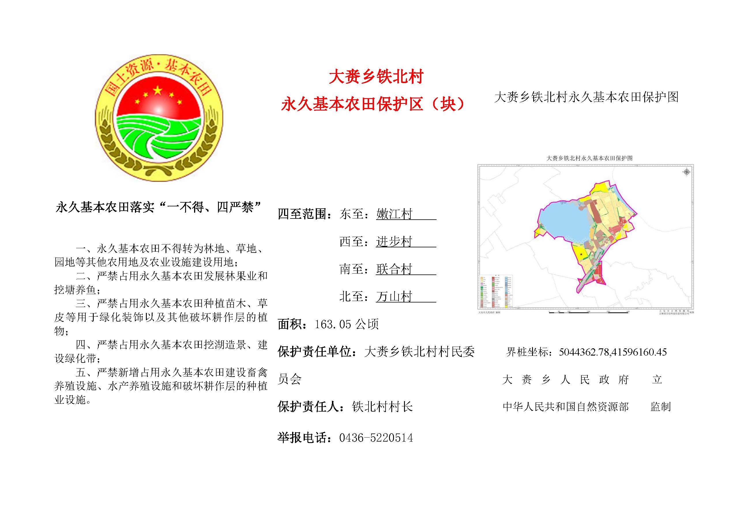 大赉乡铁北村永久基本农田保护区(块)标识牌
